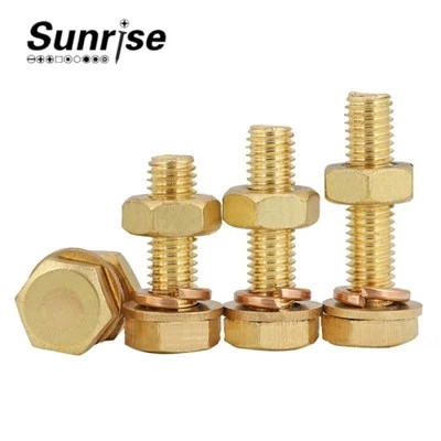 Brass Hexagon Bolt Flat / Spring Washer Nut Sett
